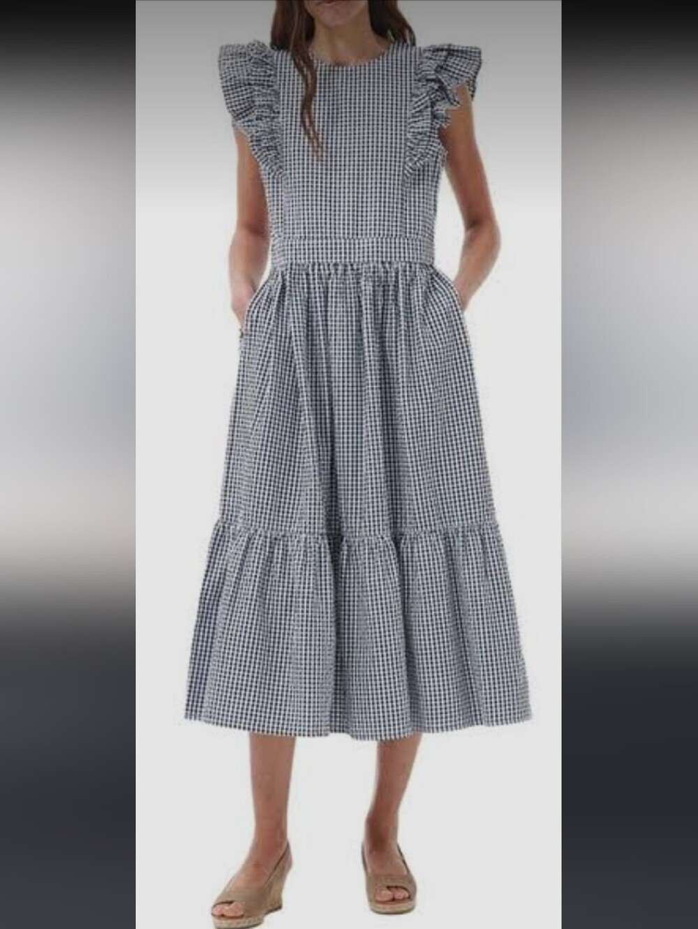 BARBOUR 100% Cotton Thistle Gingham Seersucker Midi Dress Navy Check 14